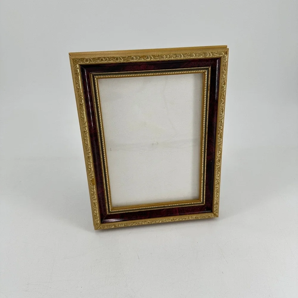 Vintage Style Ornate Gold and Burgundy Filigree 5x7 Picture Frame Tabletop Wall